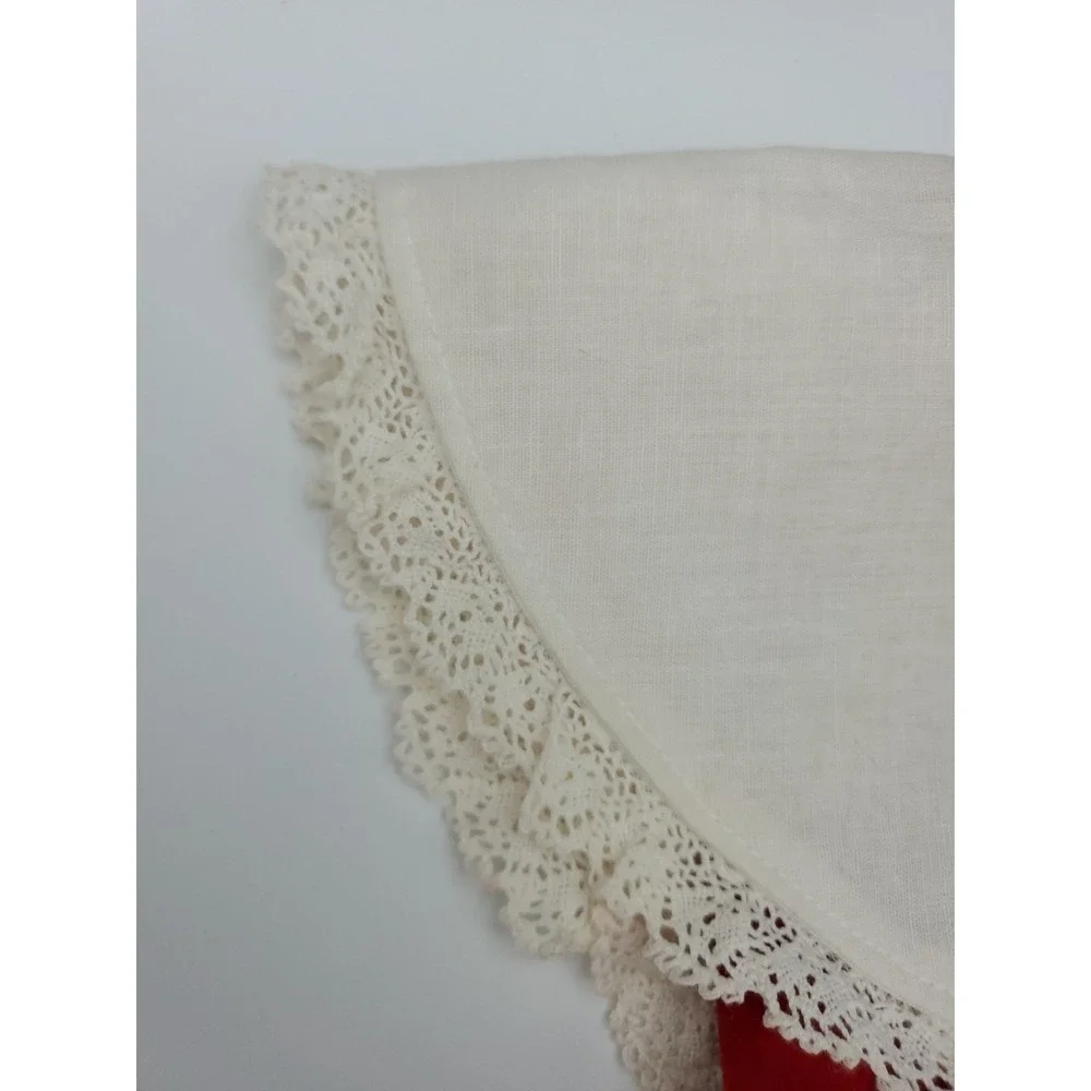 Hand Made Red Velvet Christmas Stocking With Wide Linen‎ And Lace Collar
